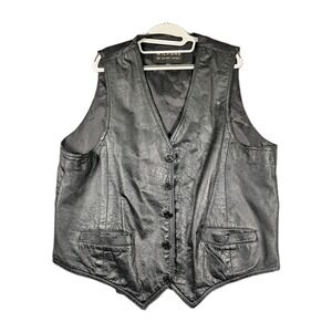 Wilsons Leather Experts Vest Mens XL Black Button Front Lined Repair Needed